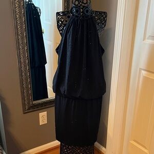 Black Halter Blouson Dress